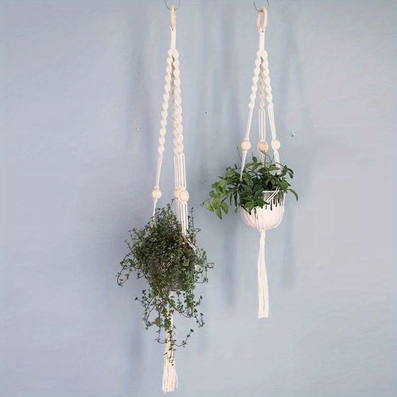 Set of 2 Boho Handmade Macrame Plant Hangers Indoor Climbing Pots