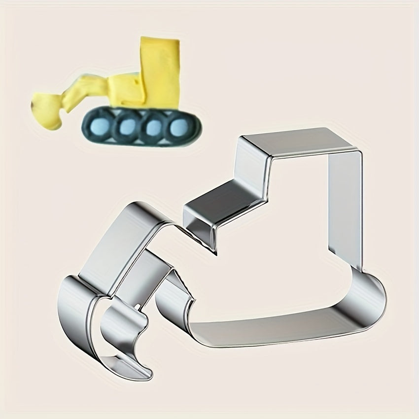 Stainless Steel Excavator Cookie Cutter Set with Yellow Plunger for Baking