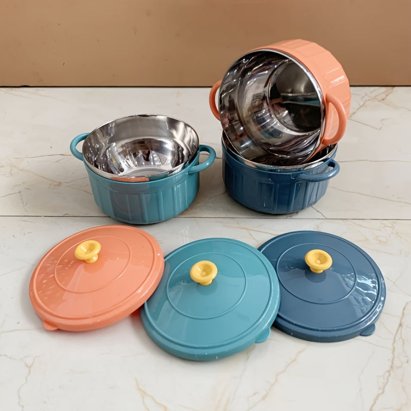 Stainless Steel Soup Bowl with Lid Microwave Safe Double Ear Candy Colors 850ml