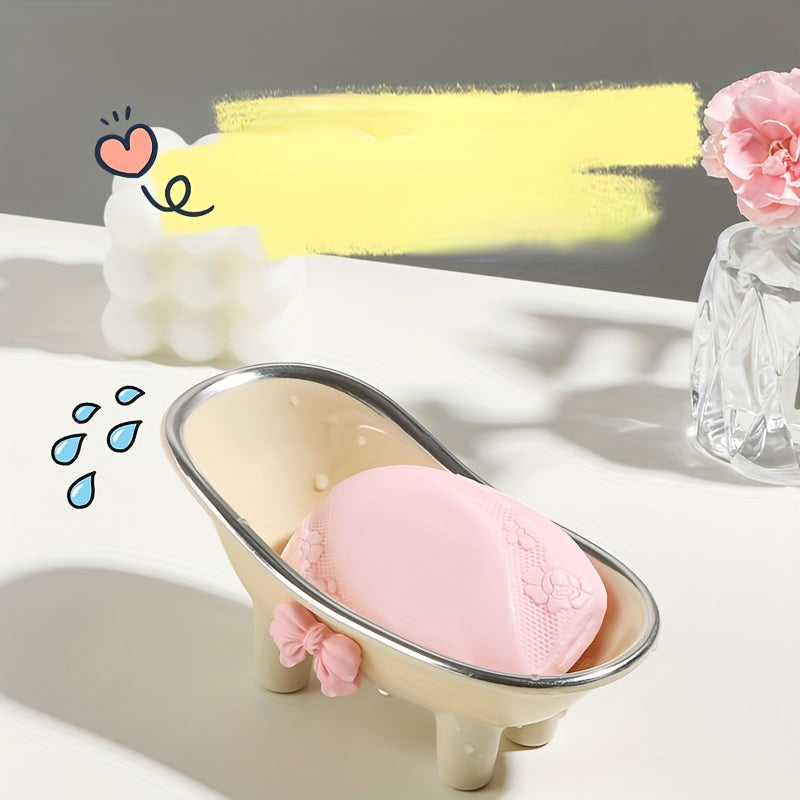 Cute Bathtub Soap Dish Holder, Ceramic Bathroom Accessories for Soap Storage