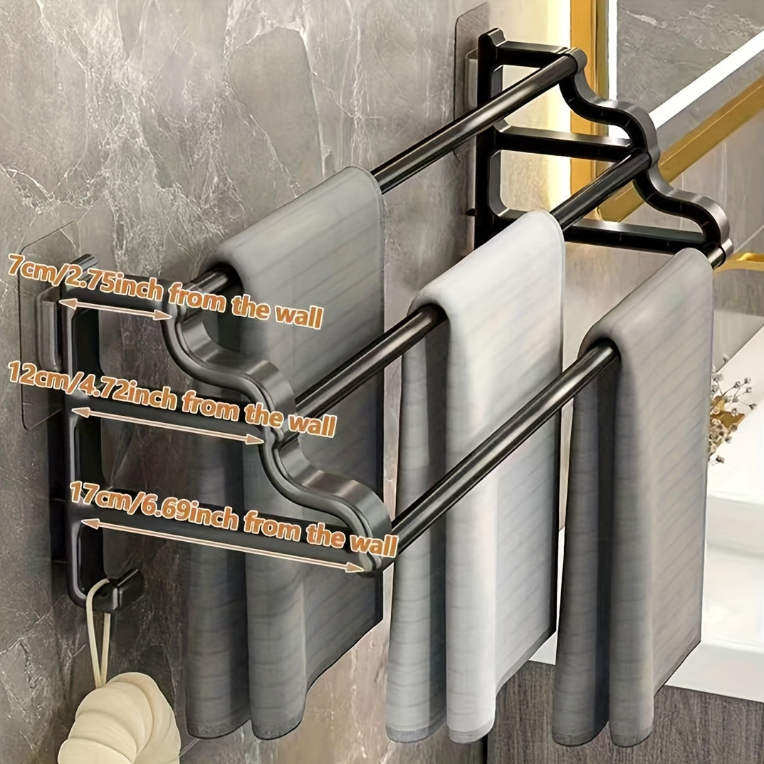 No-Installation Plastic Towel Rack with Dual Bars and Hooks for Bathroom Space Saving
