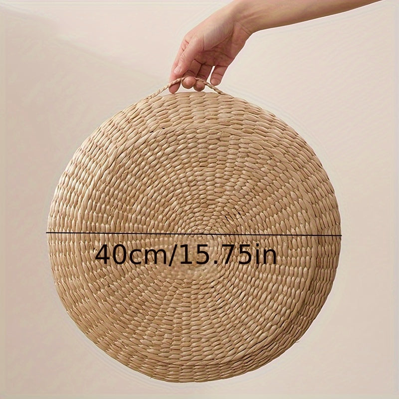 Round Straw Tatami Cushion Floor Pillow for Meditation Yellow