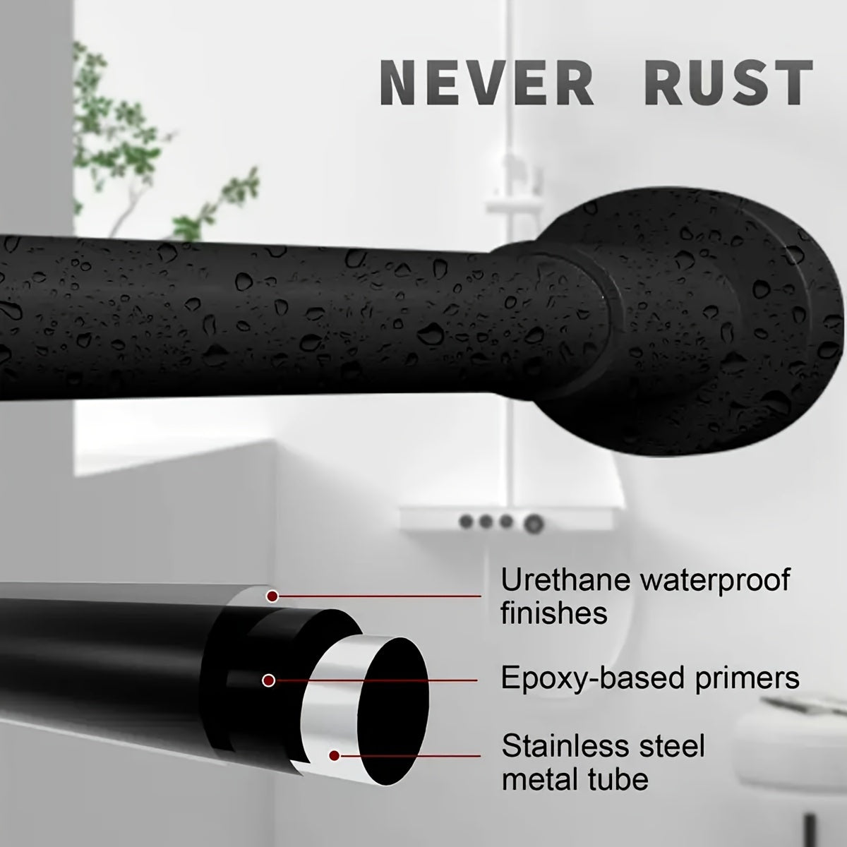 Moslashuvchan Rustproof Metal Curtain Rod Uzaytiradigan G'ichqichli Tension uchun Hammom, shkaf, deraza, eshik