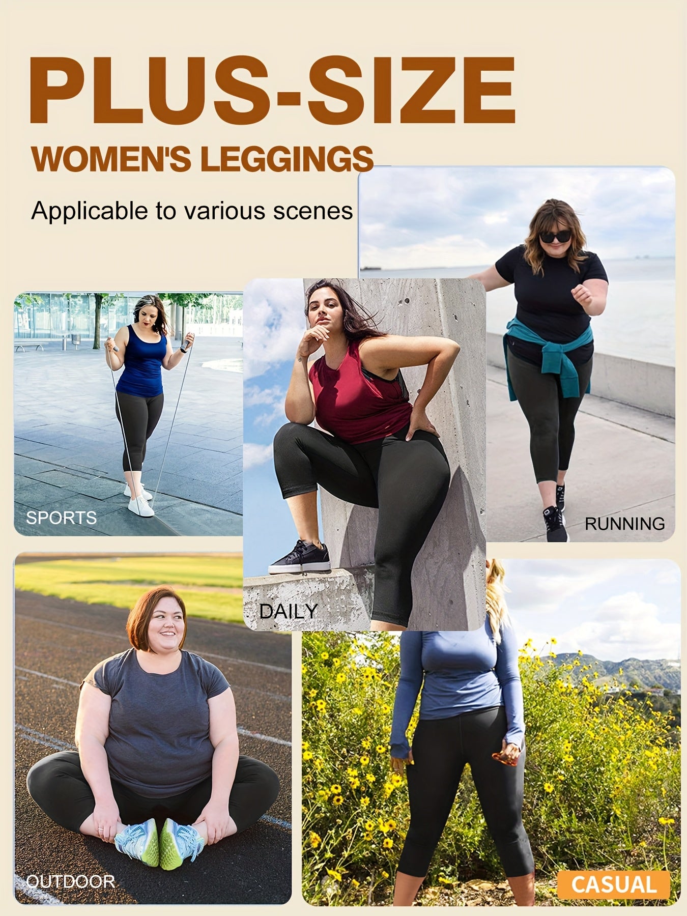 Plus Size Women's High-Waisted Capri Leggings 3 Pack Black Lightweight Soft