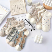 Women Floral Print Socks 9 Pairs Low-Cut Ankle Retro Lightweight Cotton