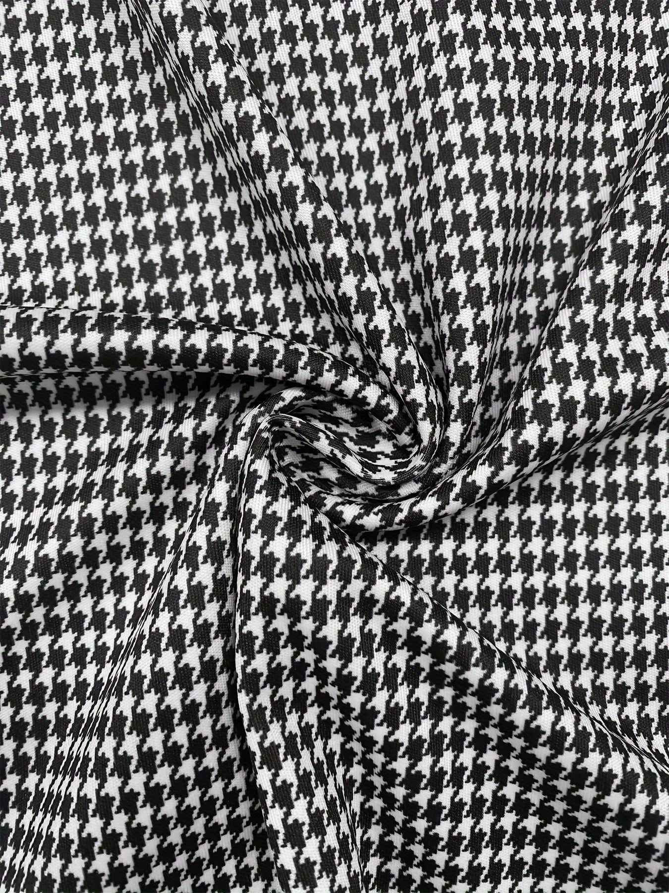 Conjunto de dos piezas de estampado pata de gallo para mujer, blusa de manga larga con botones y falda, elegante, de poliéster