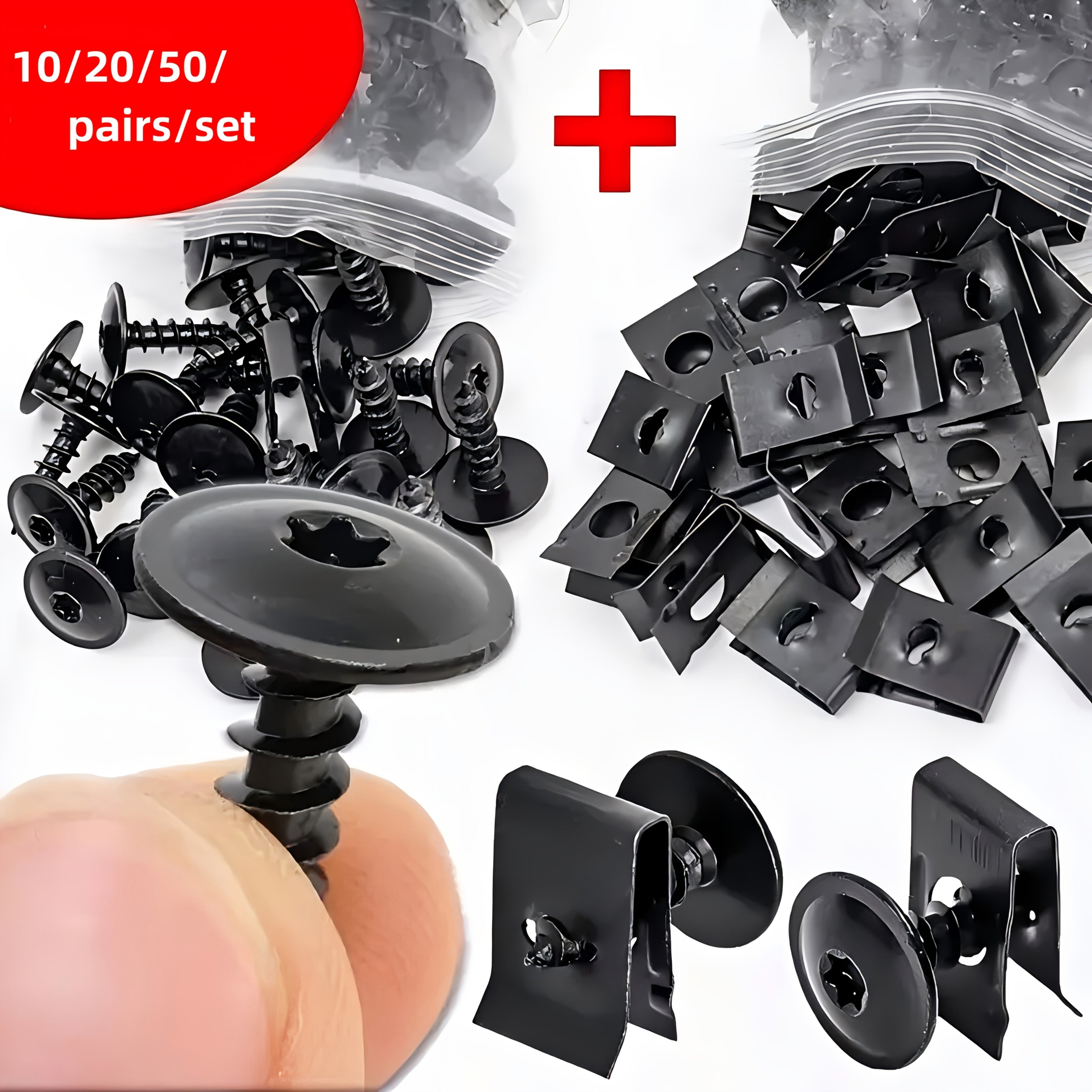 Set of 10/20/50 Metal U-Bolt Clips and Screws for Car Body Bumper Hardware