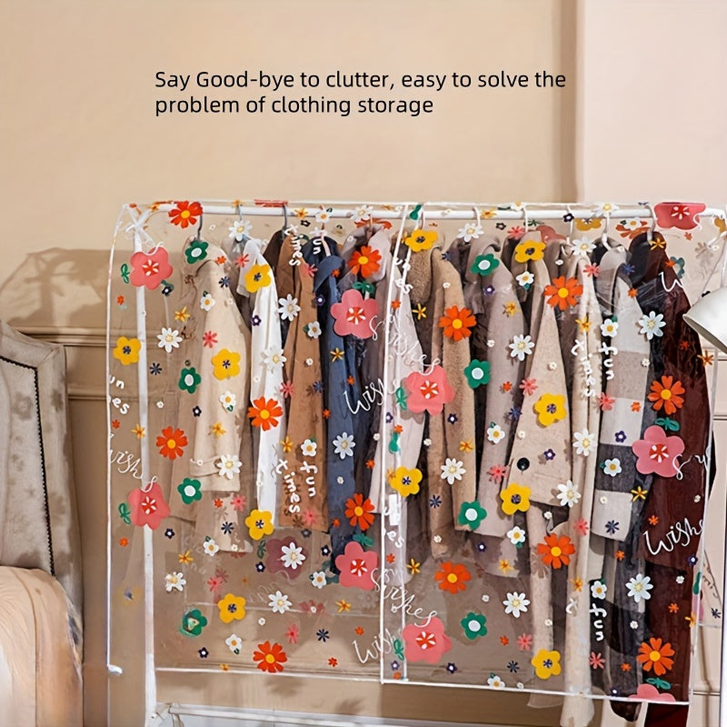 Ochiq plastmassa kostyum changyog'ini himoyalovchi, gul bilan bezatilgan kiyim saqlash uchun qopqoq