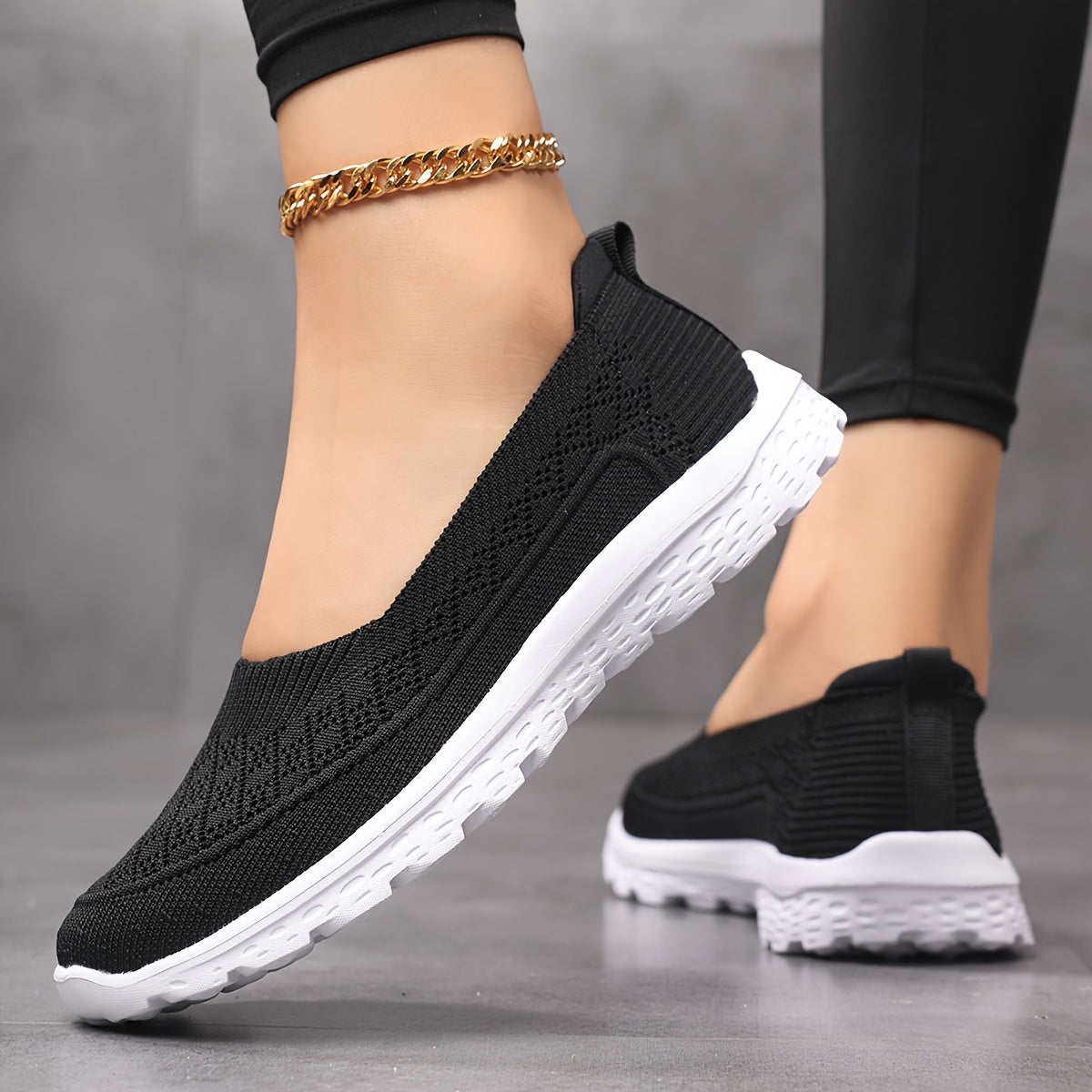 Women's Lightweight Slip-On Walking Shoes Breathable Knit Light Blue