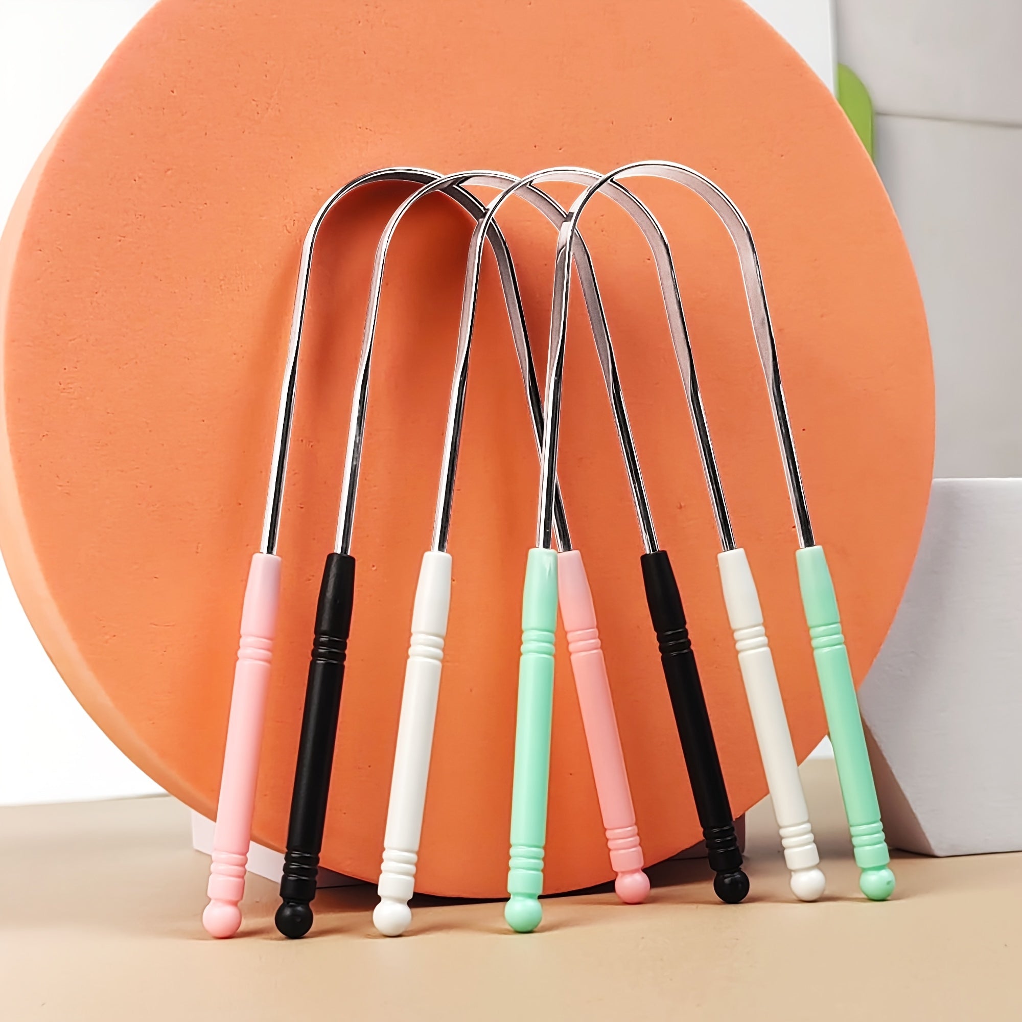 Adult Hypoallergenic Stainless Steel Tongue Scraper Multi-Color Handles Oral Hygiene