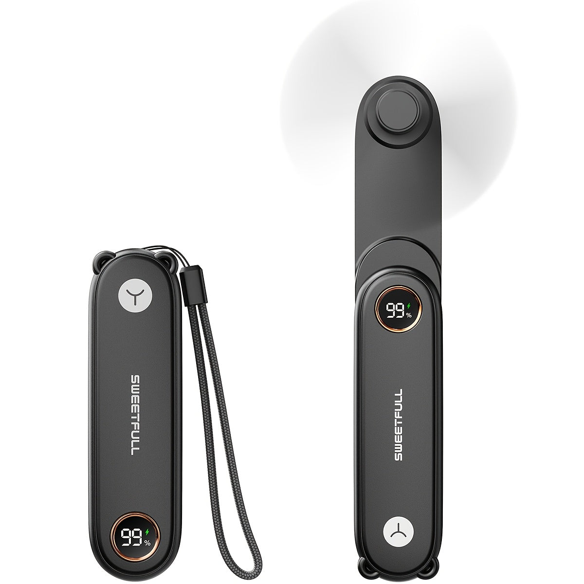 Mini Handheld USB Rechargeable Fan with LED Display and Flashlight, Portable Foldable Personal Fan