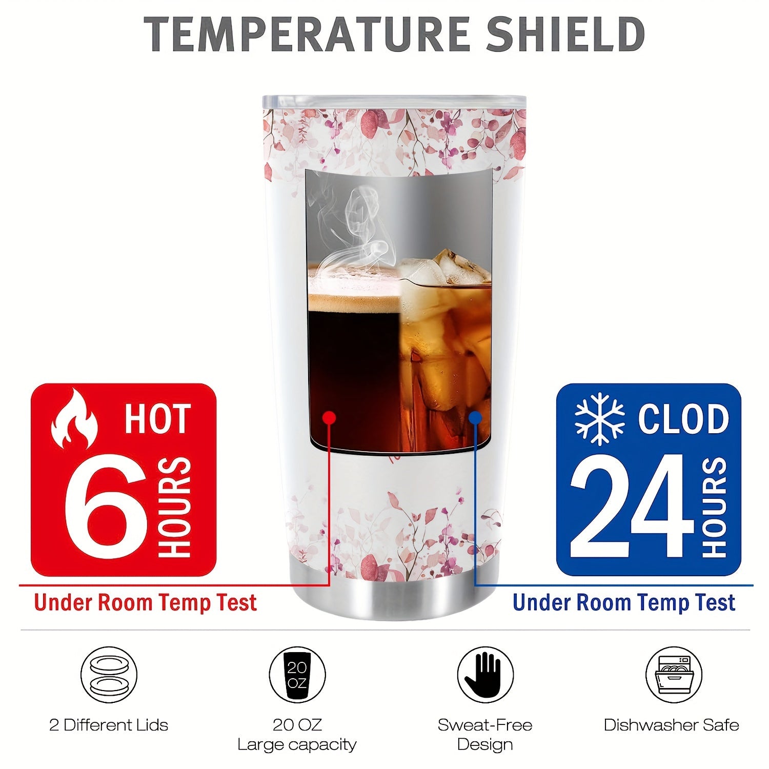 Shaxsiylashtirilgan Ism va Gul Dizayni bilan 20oz Izolyatsiyalangan Rostdan Oltin Terilgan Qattiq Po'latdan Tumbler