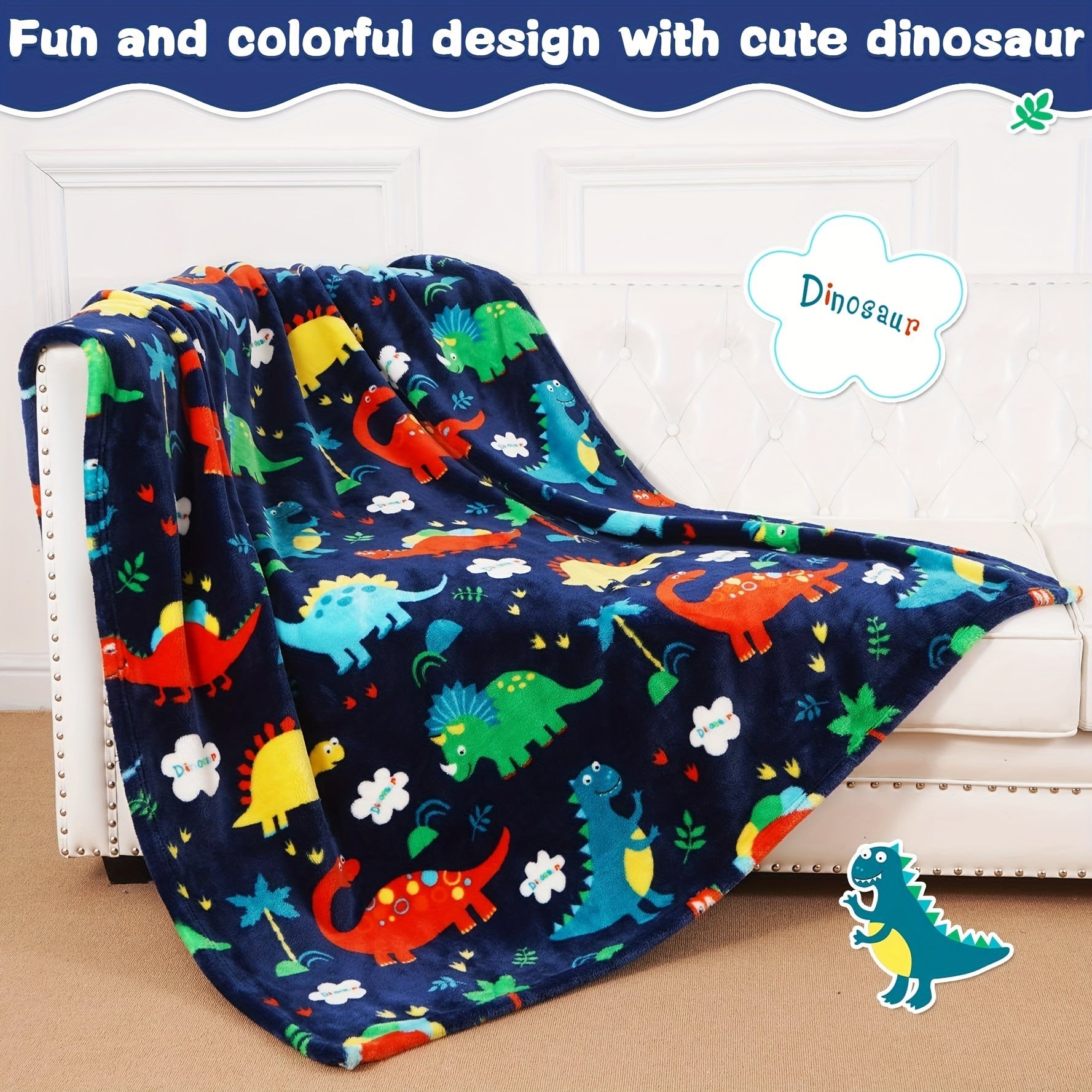 Baby Dinosaur Blanket Soft Warm Fleece Crib Stroller Travel Bed for Boys Girls