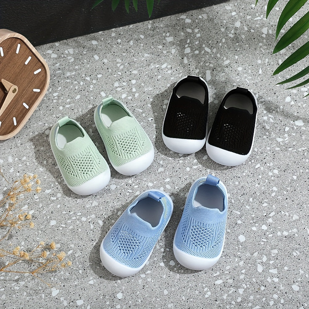 Infant Toddler Knitted Fabric Soft Sole Walking Shoes with Slip-On Style