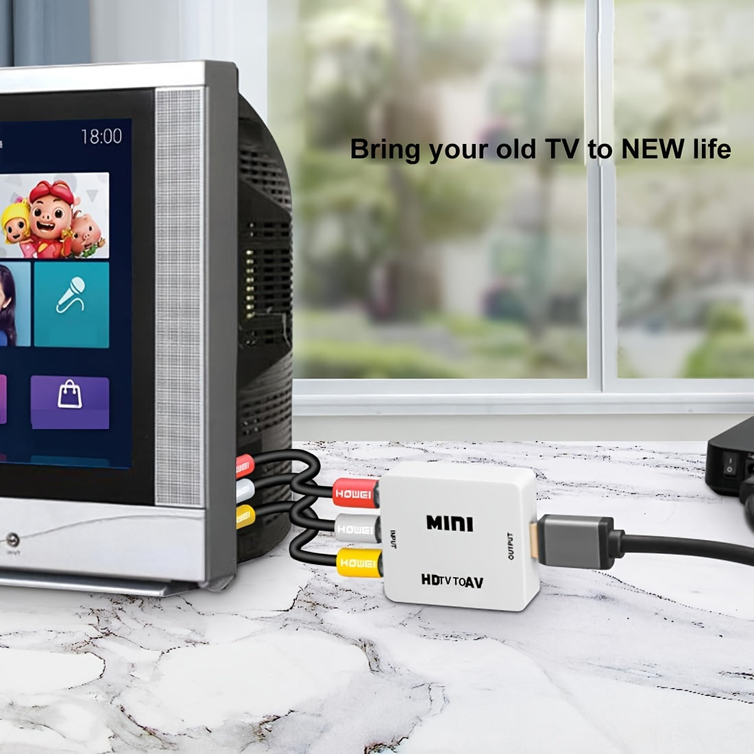 1080P RCA Adapter with USB Charging for PC Laptop HDTV DVD PAL NTSC Composite Video Audio White