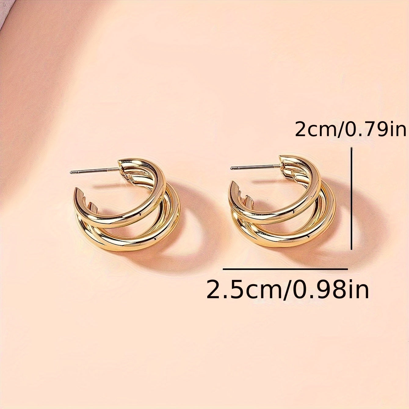 Women's Rhinestone Decor Triple Layer Hoop Earrings Gold Silver Elegant Jewelry