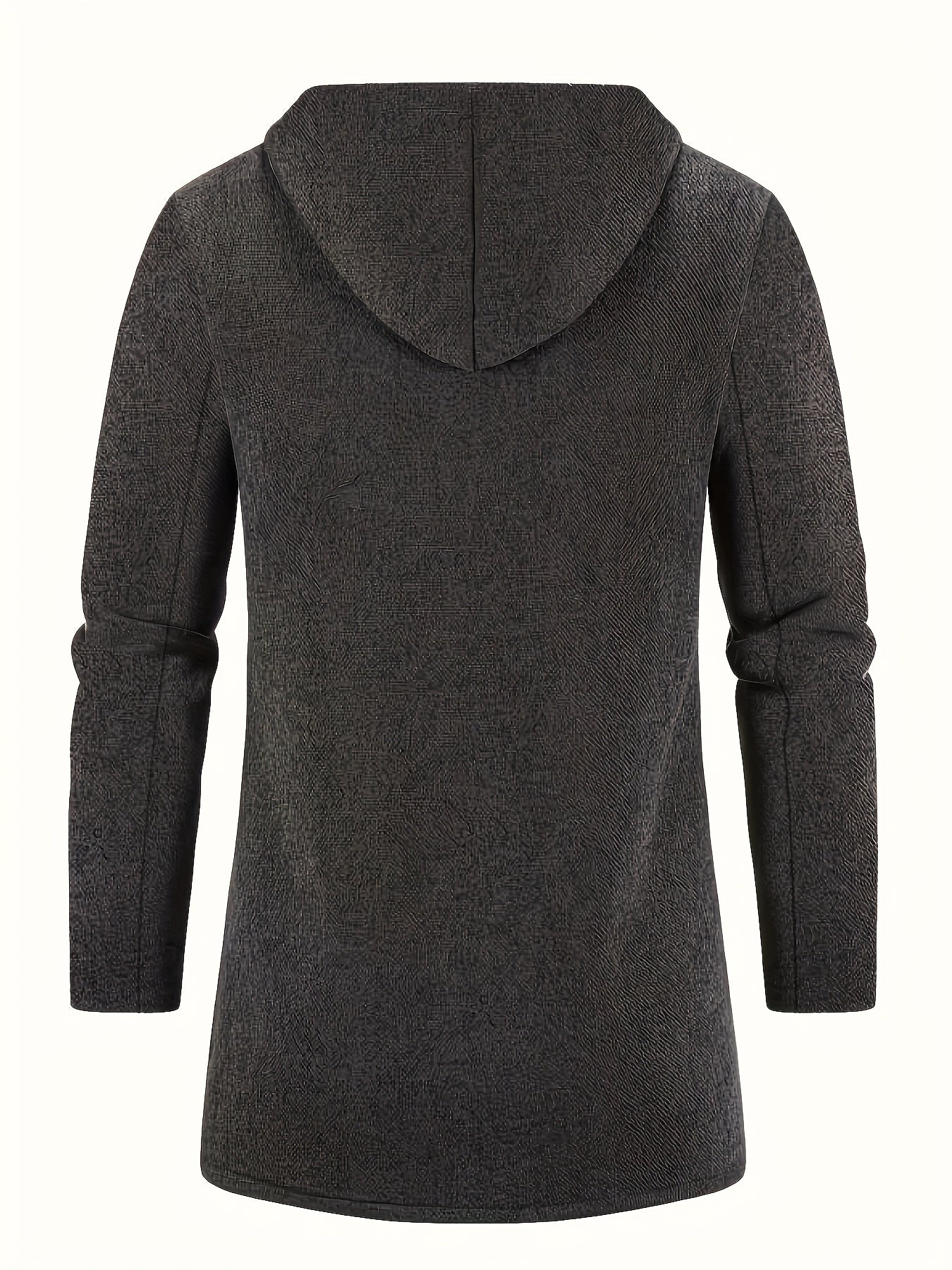 Men's Plus Size Gray Polyester Trench Coat with Hood Drawstring Waist and Pockets for Fall Winter