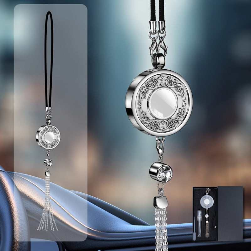 European Pattern Metal Car Air Freshener Hanging Perfume Container with Tassel in Gift Box