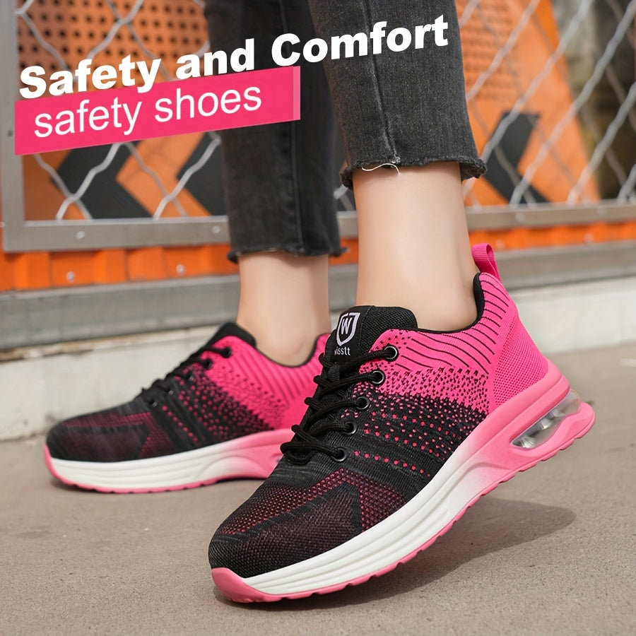 Women's Knitted Breathable Lightweight Steel Toe Work Shoes Anti-Slap Anti-Stab