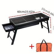 Portativ qora zanglamaydigan po'lat BBQ grill, tashqi yig'ilishlar va tabiatda sayohat uchun yig'iladigan va kichik, olib yurish va o'rnatish oson, chidamli grill qilish bilan teng pishirish.