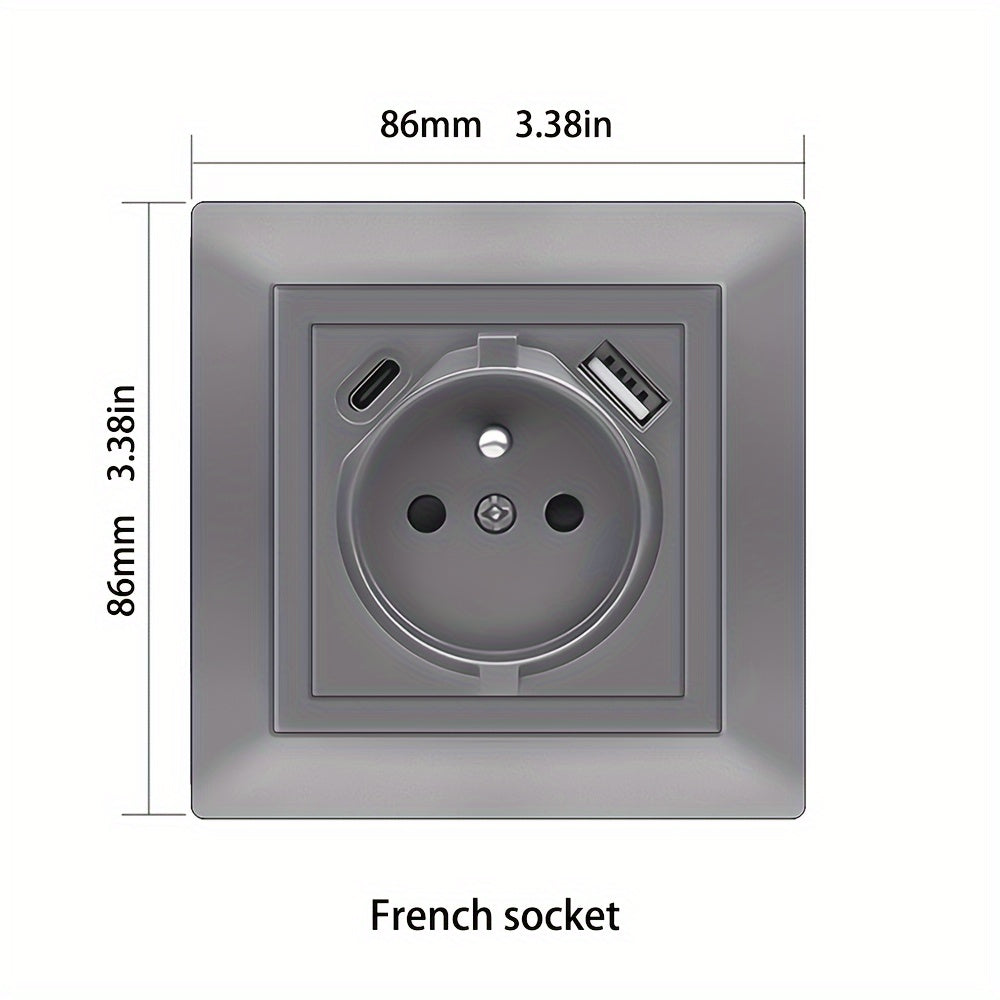 EU Type-C USB Wall Socket Flame Retardant PC Panel 110V-250V 16A Standard Socket