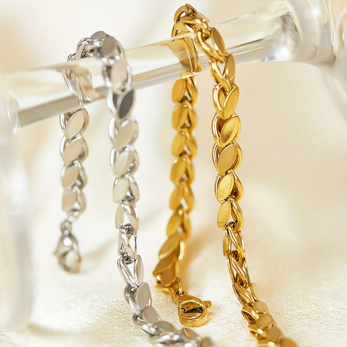 Women Boho Wheat Ear Bracelet 18K Gold Plated Stainless Steel Adjustable Bangle Jewelry