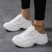 Women’s Chunky Sneakers Breathable Mesh PVC Low Top Lace-Up Shoes