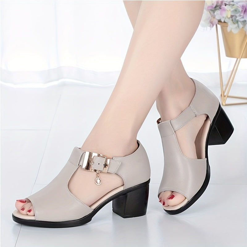 Women's Open-Toe Chunky Heel Sandals Breathable Cushion Summer Shoes