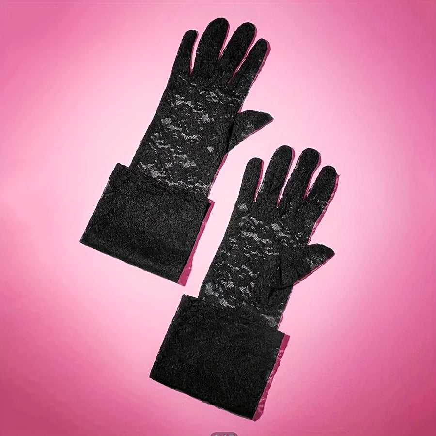 Women's Black Lace Gloves Long Mesh Veil for Wedding Bridal Party