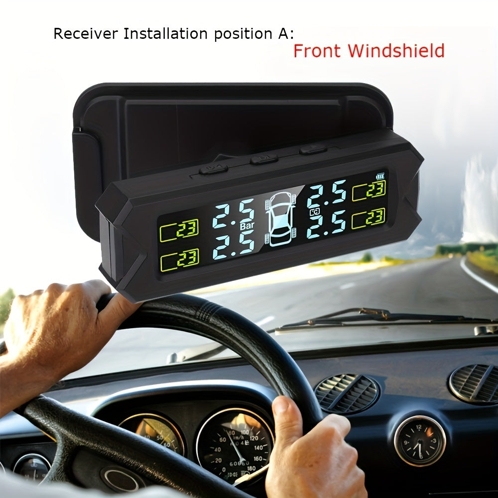 Wireless External Tire Pressure Monitoring System with Solar Bracket for Vehicles