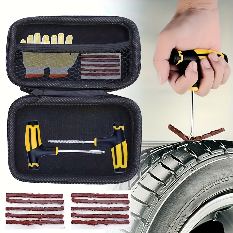 Universal Tire Repair Kit with Faux Leather Case Multi-Tool for Cars Trucks RVs