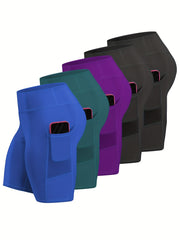 Women's Plus Size High-Waisted Knit Shorts with Pockets for Yoga Fitness