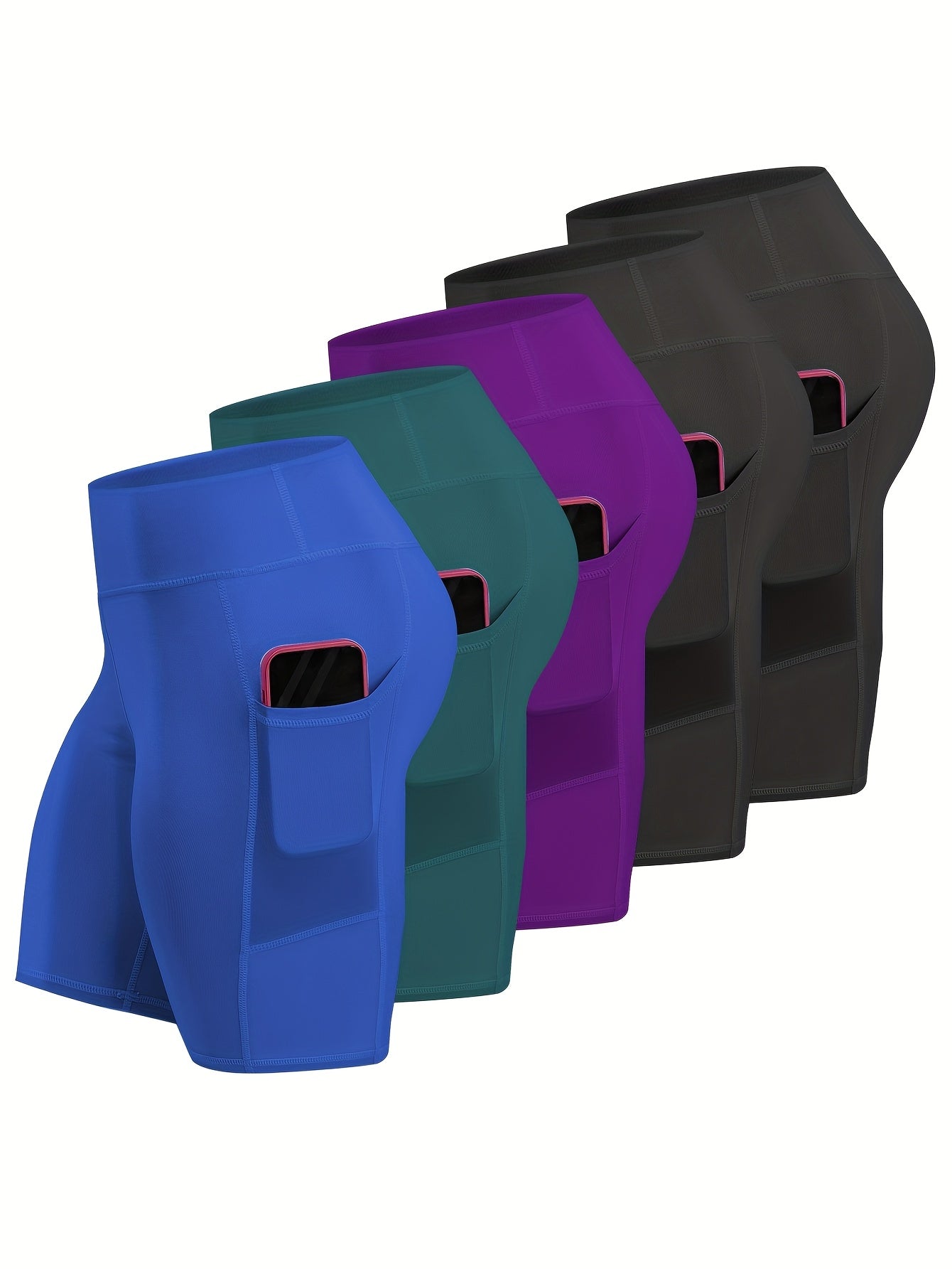 Women's Plus Size High-Waisted Knit Shorts with Pockets for Yoga Fitness