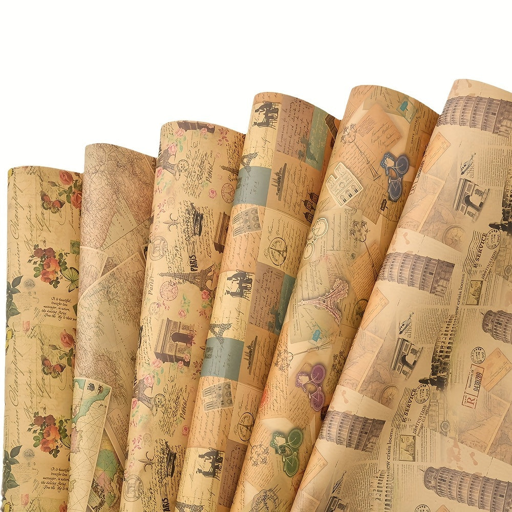Kraft Paper Packaging with Vintage Newspaper Design and Eiffel Tower Bicycle Prints