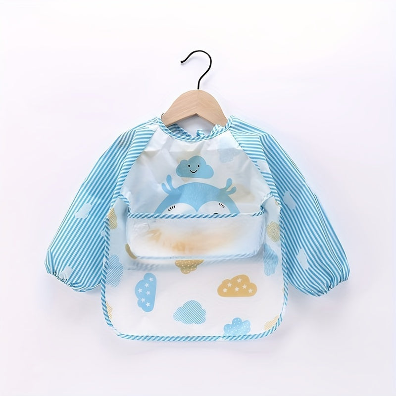Babero impermeable para niños con bolsillos, diseño de dibujos animados, material suave, delantal de manga larga