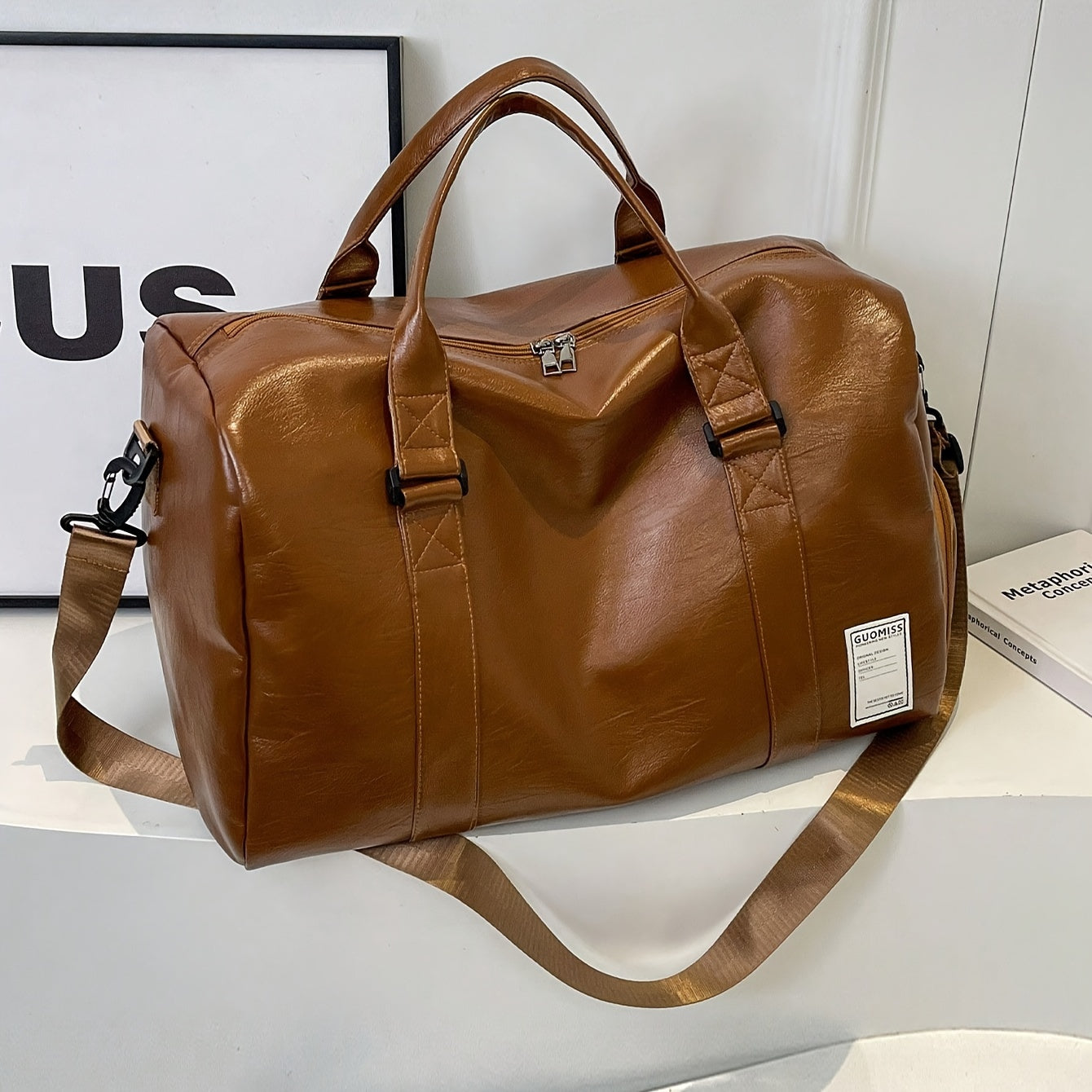 Large Capacity PU Duffel Bag with Wet Dry Separation Shoe Compartment for Travel Gym and Business