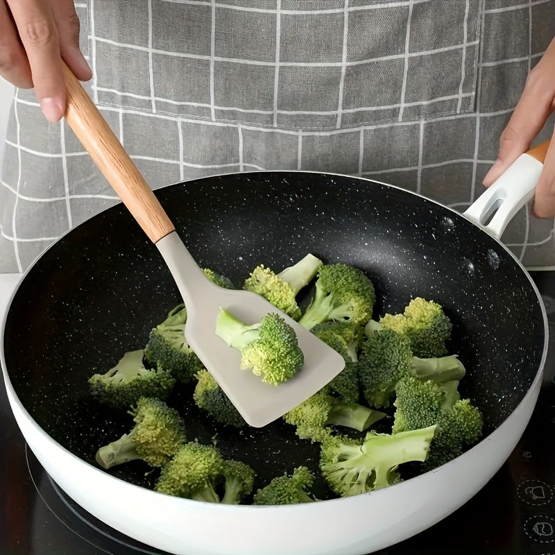 Set of 12 Silicone Kitchen Utensils and Cookware with Wooden Handles