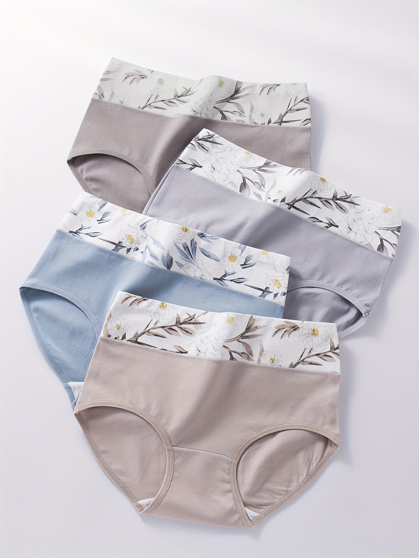 Women's Floral Colorblock Seamless Briefs Set 4 Pack Breathable Stretchy Cotton Underwear