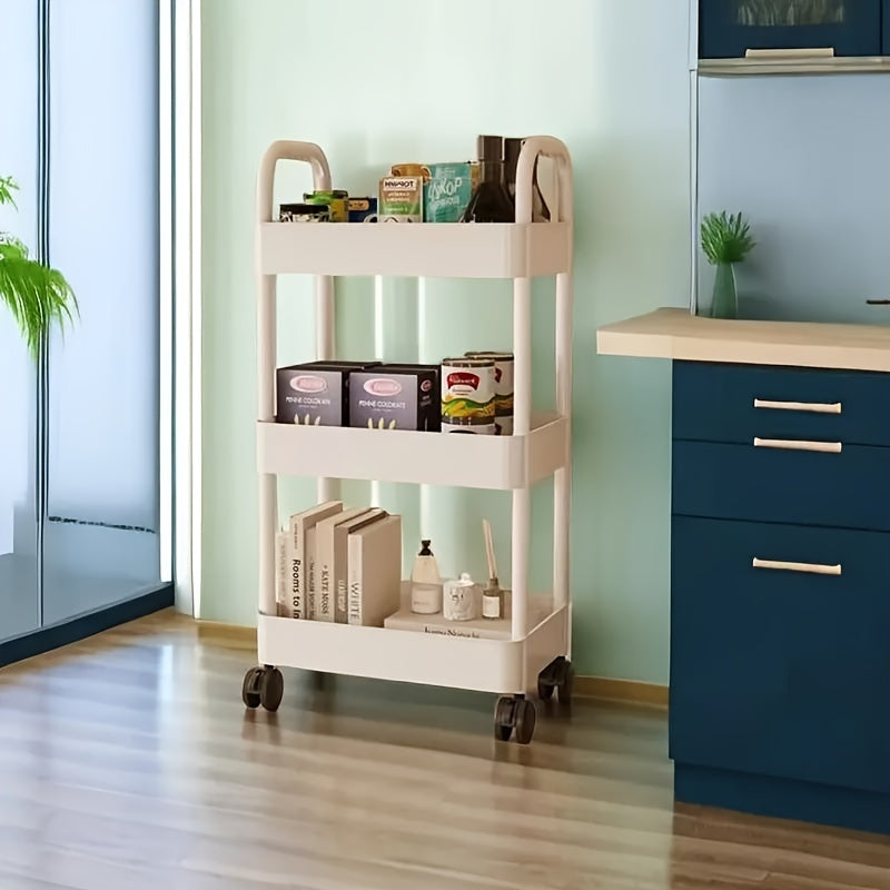 3-Tier Rolling Plastic Storage Cart for Kitchen, Office, Bathroom Organization