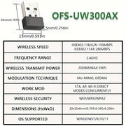 OPTFOCUS WiFi 6E USB Adapter - Yuqori tezlik 286Mbps, PC uchun mini simsiz qabul qiluvchi, ulash va o'ynash; Wink bilan mos keladi.
