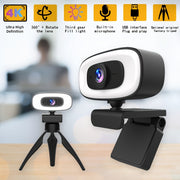 4K Ultra HD Webcam with Auto Focus Built-in Microphone and 360° Rotating Base