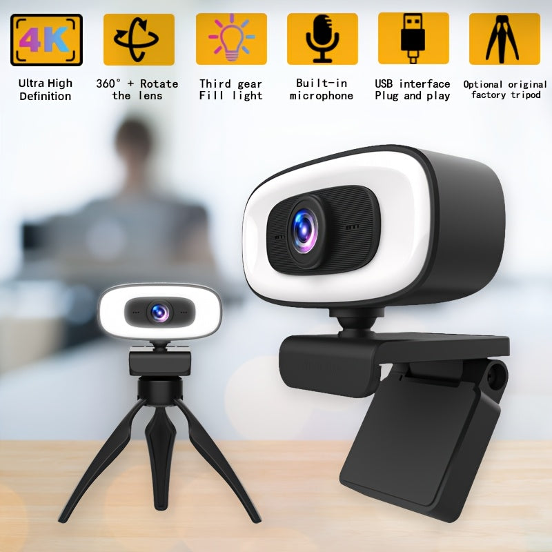 4K Ultra HD Webcam with Auto Focus Built-in Microphone and 360° Rotating Base