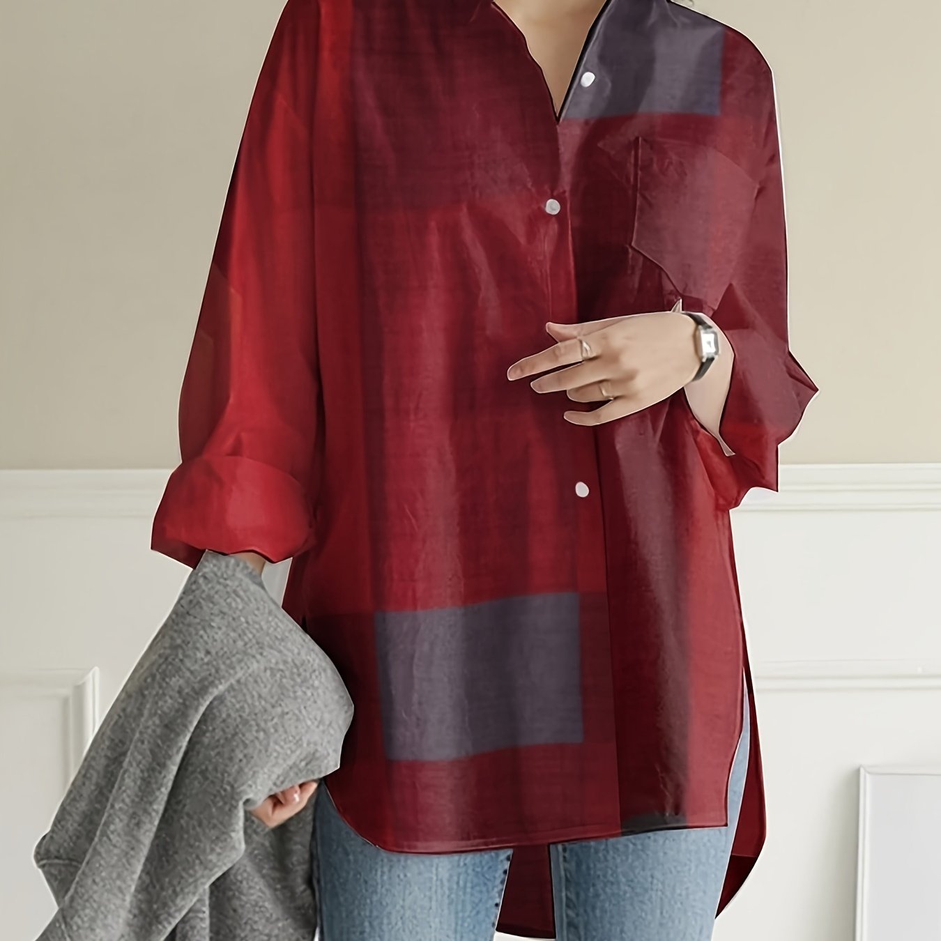 Women's Plaid Button Front Shirt Long Sleeve Casual Spring Fall