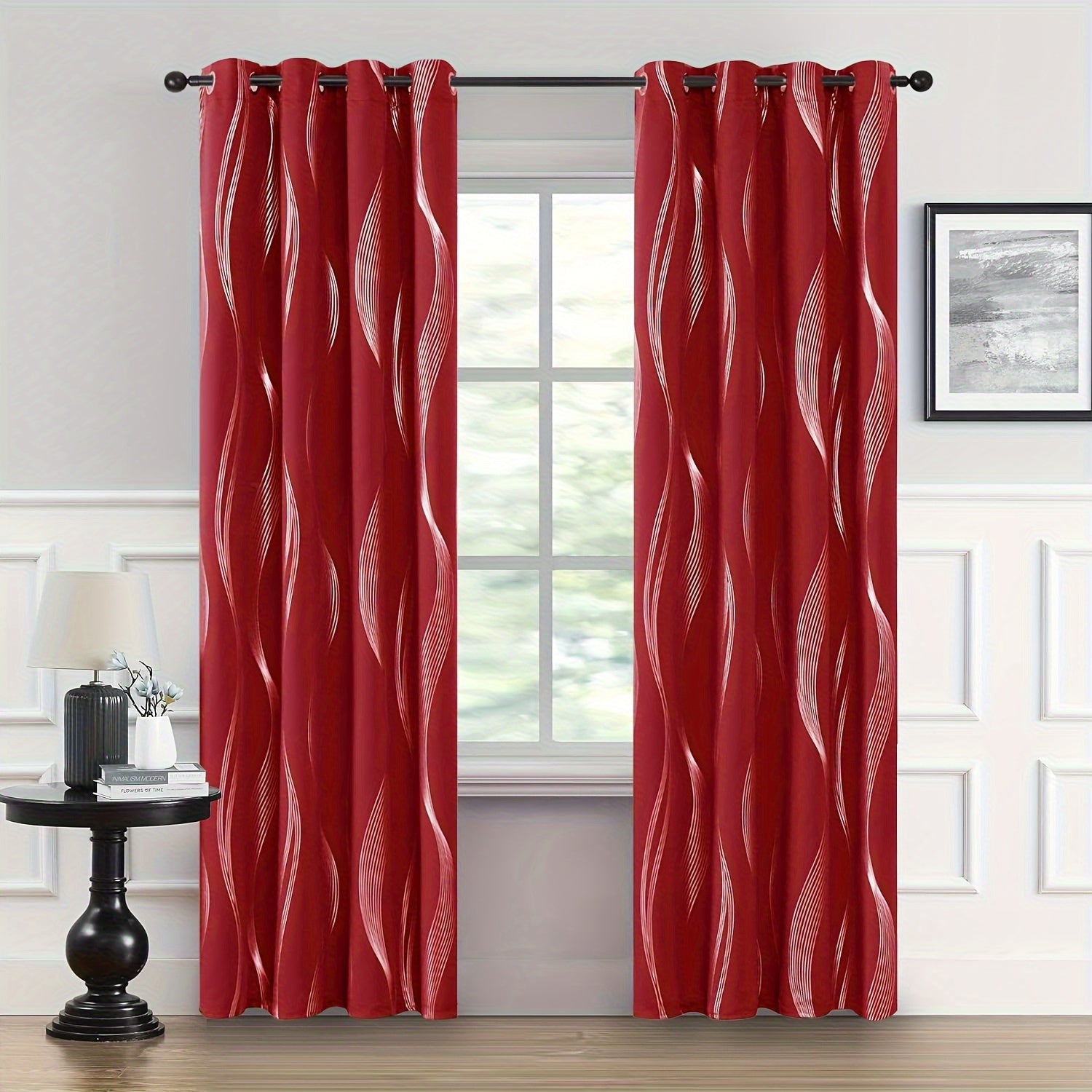Contemporary Blackout Curtains 2 Pieces Woven Polyester Grommet Top Room Darkening