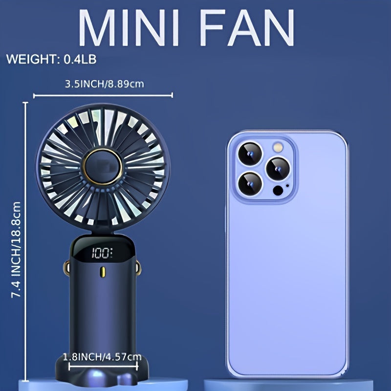 Rechargeable Mini Fan with 5 Speeds, Digital Display, 90° Adjustable, Portable Handheld Neck Hanging Fan for Home Outdoor Office Camping Travel