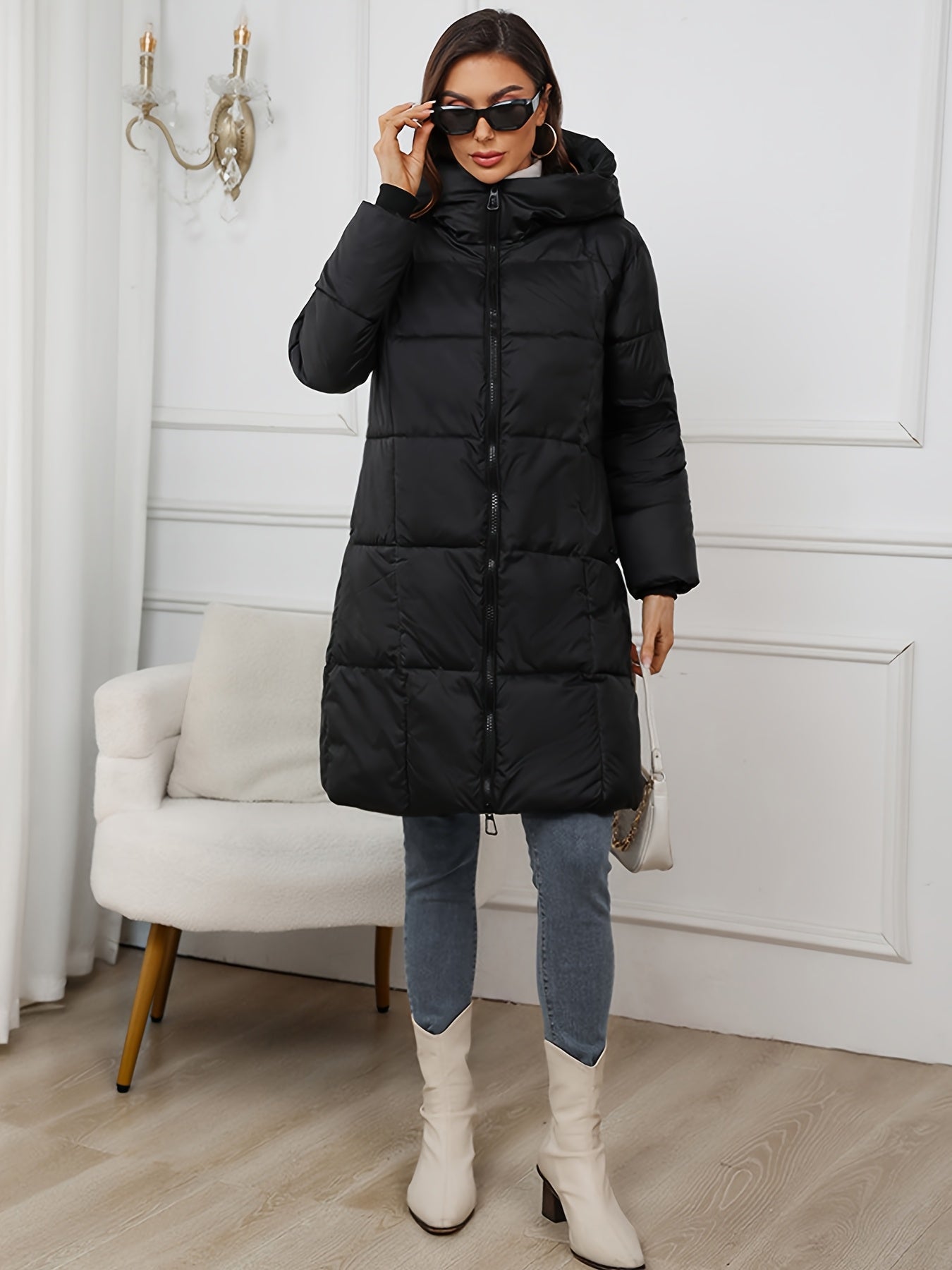 Women's Leopard Print Hooded Jacket with Zipper and Long Lantern Sleeves