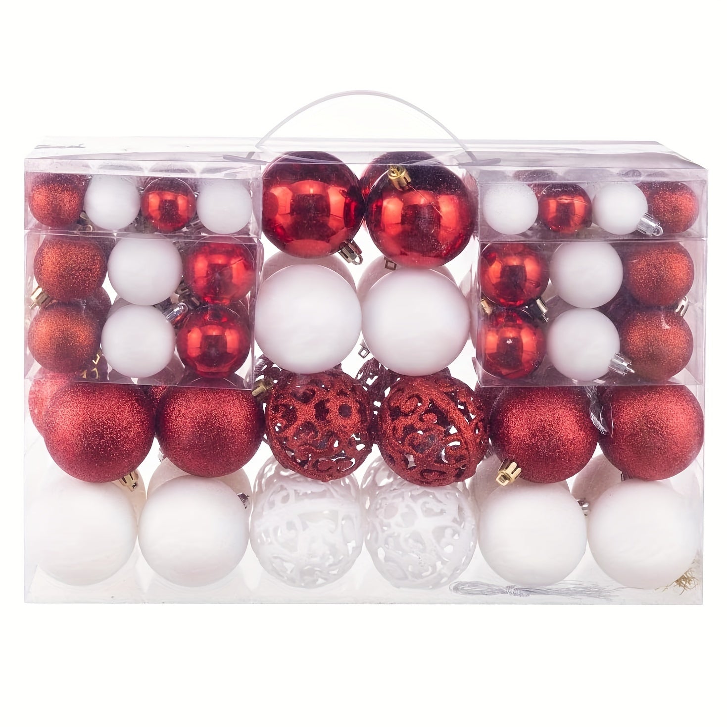 Set de 100 bolas de Navidad de plástico irrompibles en caja de regalo