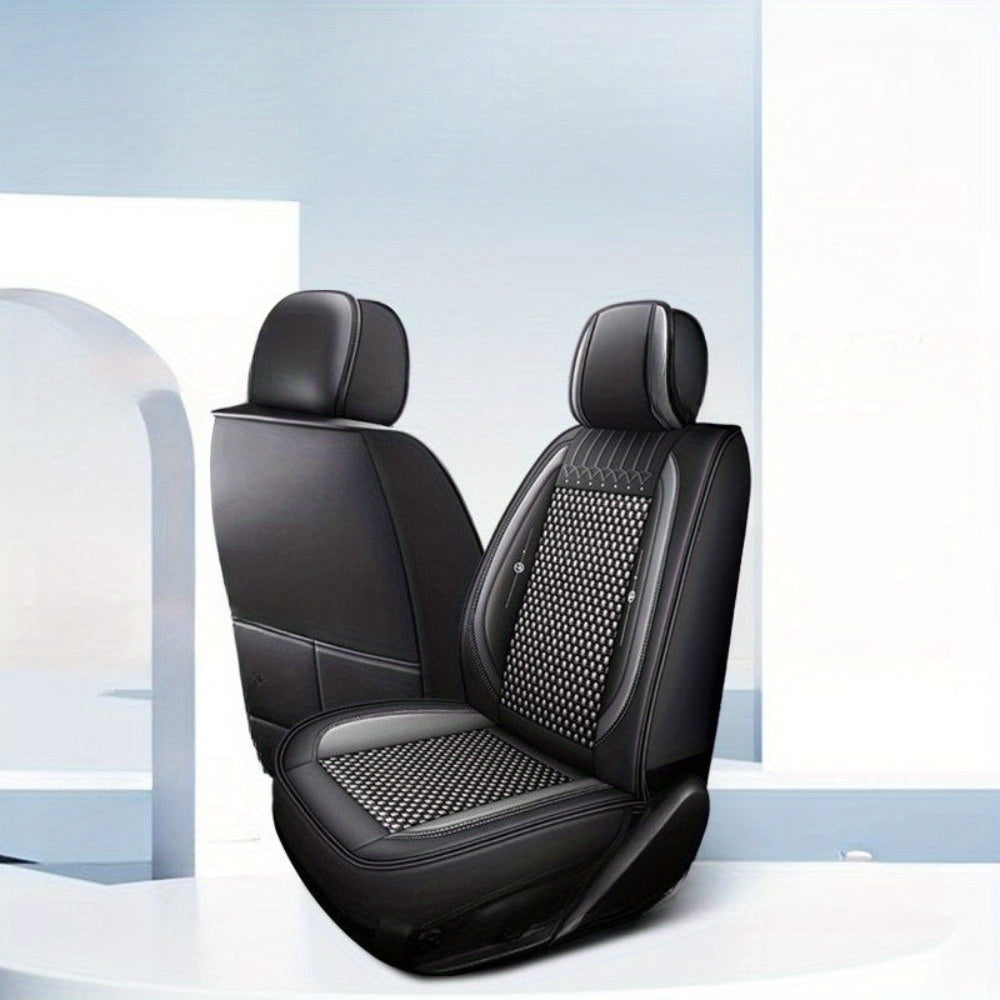 Full Seat Cover Black PU Ice Silk Fabric Universal Auto Seat Cushion All-Season