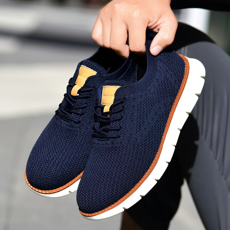 Men's Breathable Knit Business Casual Shoes Beige Brown Leather Upper EVA Sole Round Toe All-Season