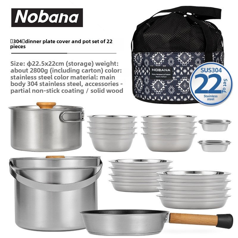 Stainless Steel Camping Cookware Set 22 Pieces Outdoor Kitchen Utensils